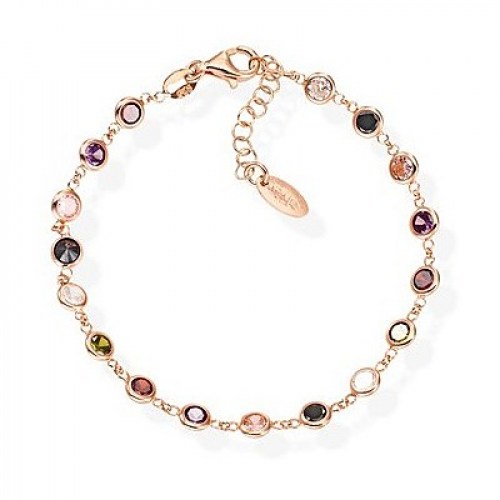 Bracciale Argento 925 Placcato Oro Rosa Zirconi Multicolor Amen BRGORM3